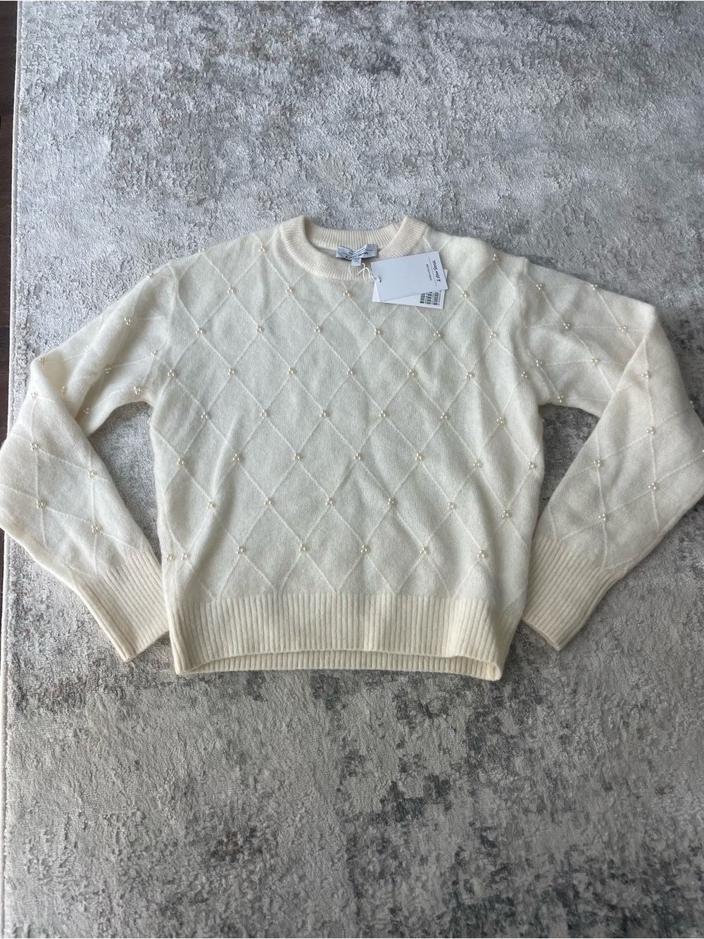 & Other Stories white Pearl-Embellished Crew Neck Sweater